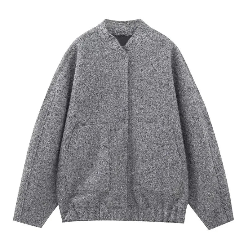 Warm Gray Long Sleeve Bomber Jacket