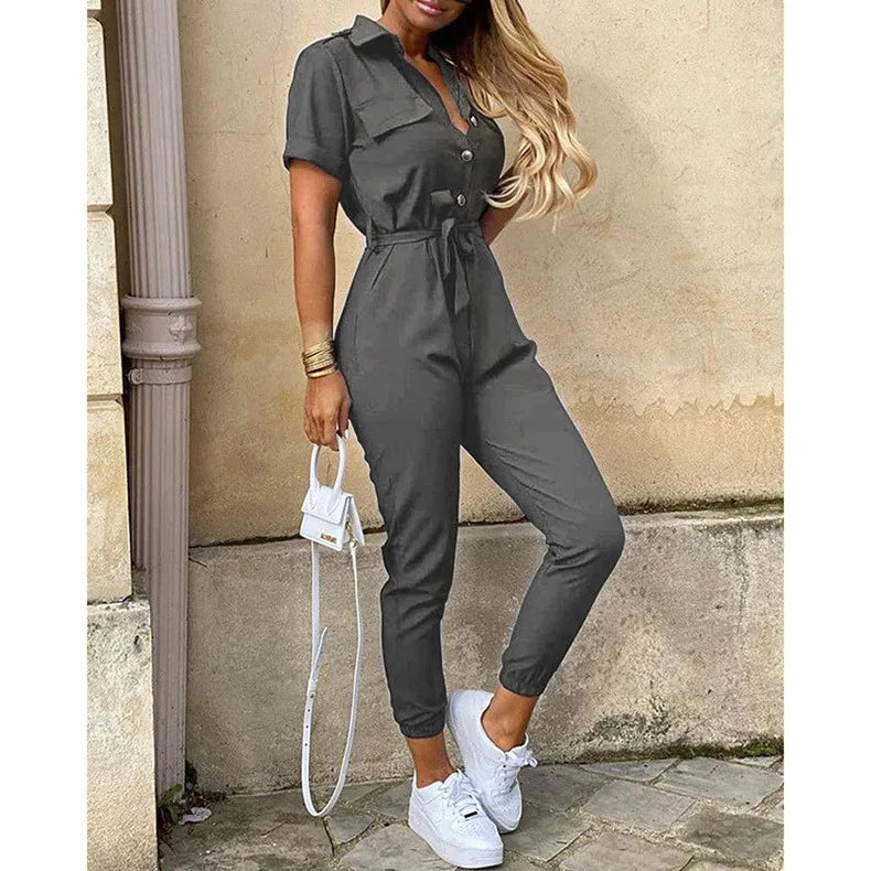 Monochrome Belted Workwear Jumpsuit