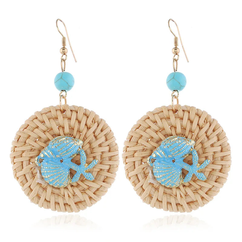 Rattan Raffia Tassel Pendant Earrings