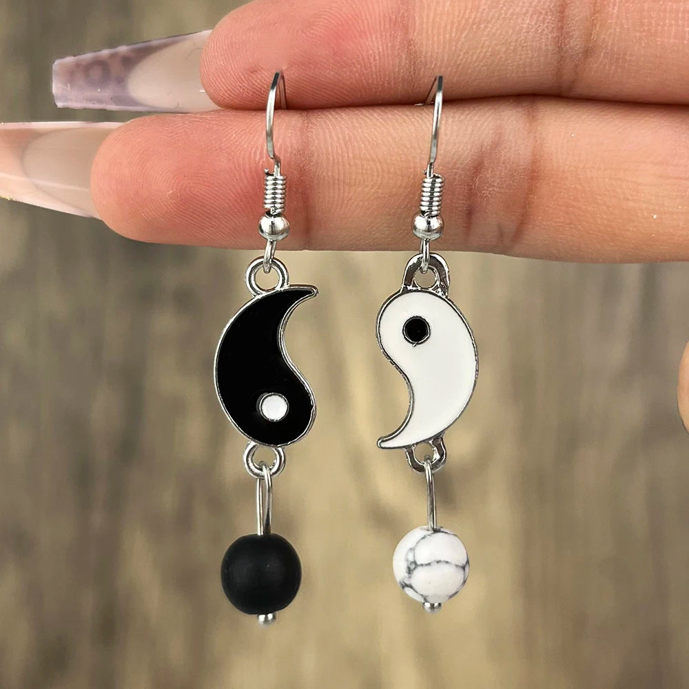 Drip Oil Yin and Yang Drop Earrings