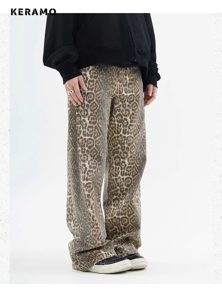 Vintage Leopard Wide Leg Jeans