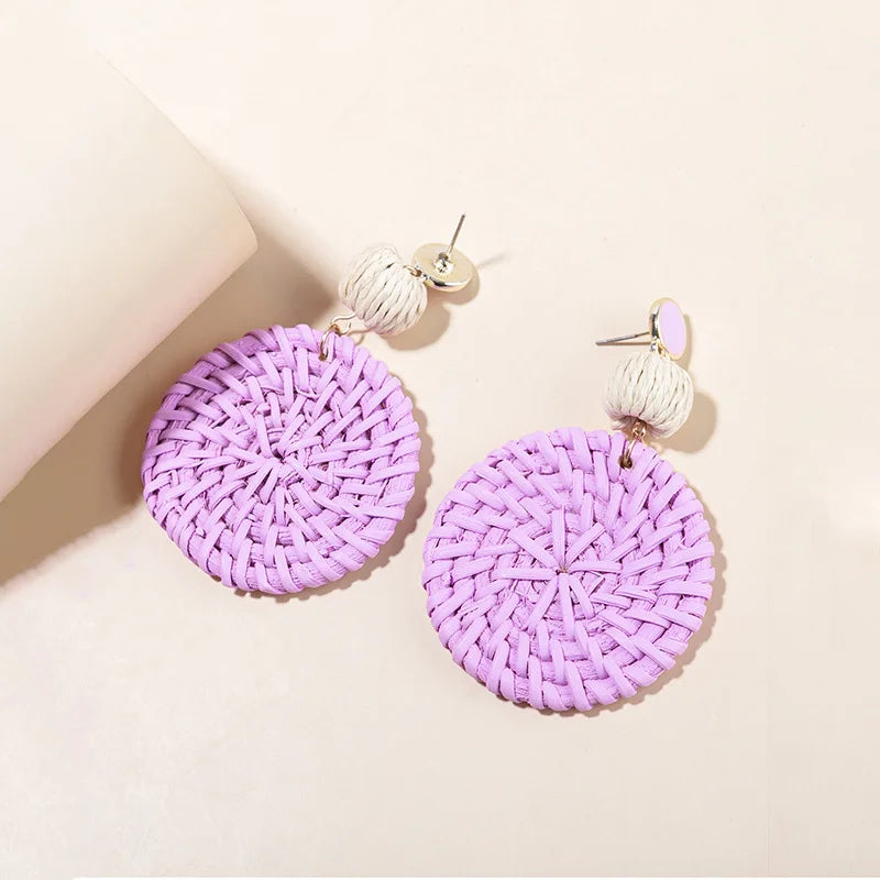 Rattan Raffia Tassel Pendant Earrings