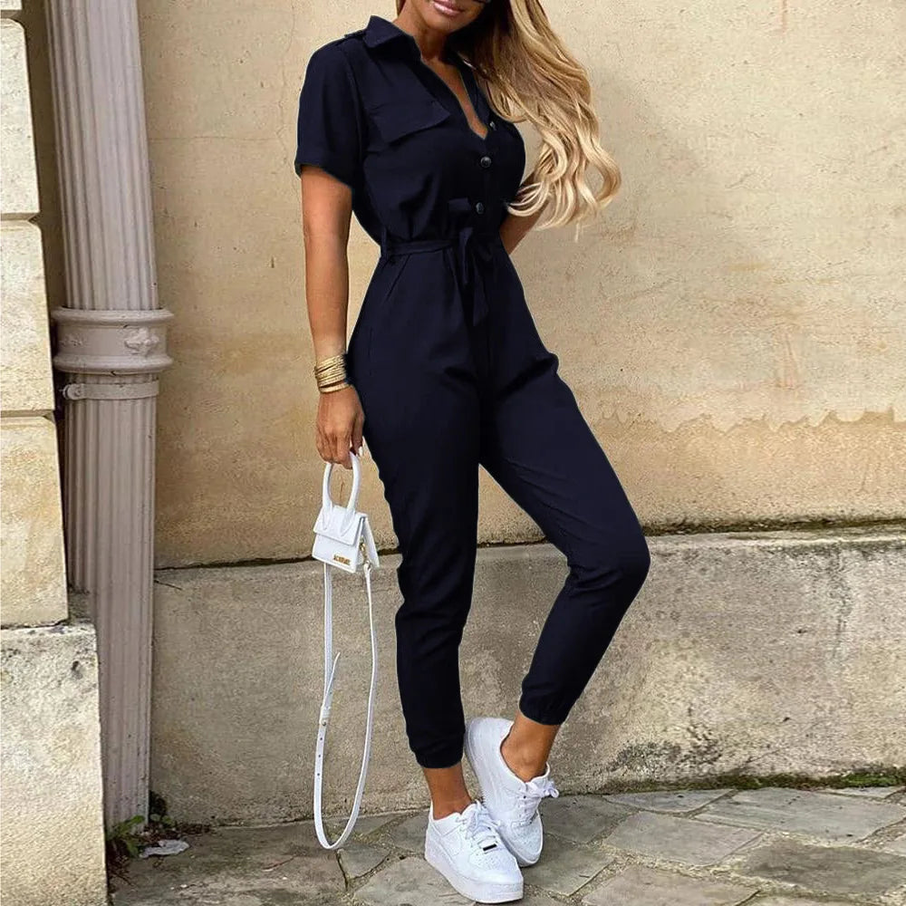 Monochrome Belted Workwear Jumpsuit