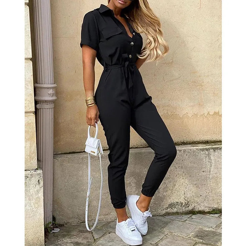 Monochrome Belted Workwear Jumpsuit