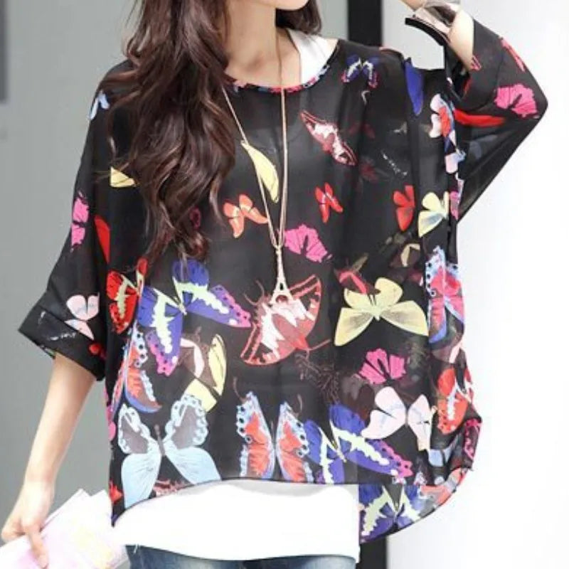 Irregular Leopard Print Chiffon Blouse