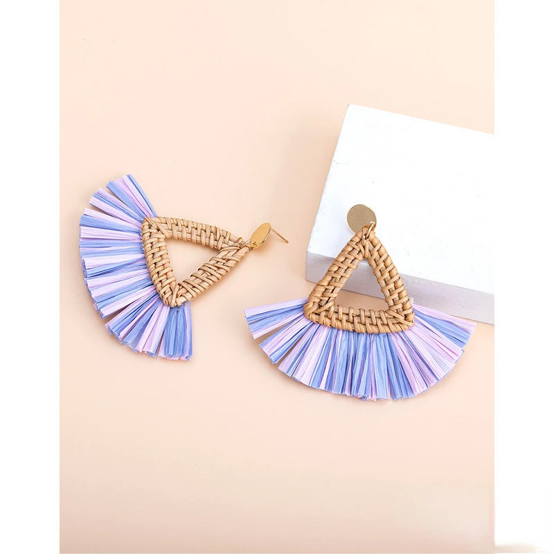 Rattan Raffia Tassel Pendant Earrings