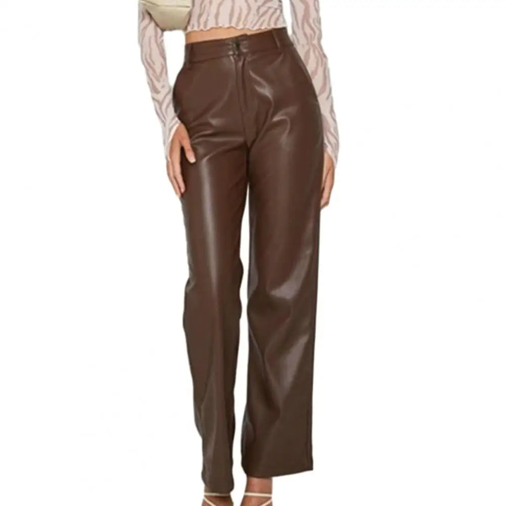 Faux Leather Elastic Waist Cargo Pants