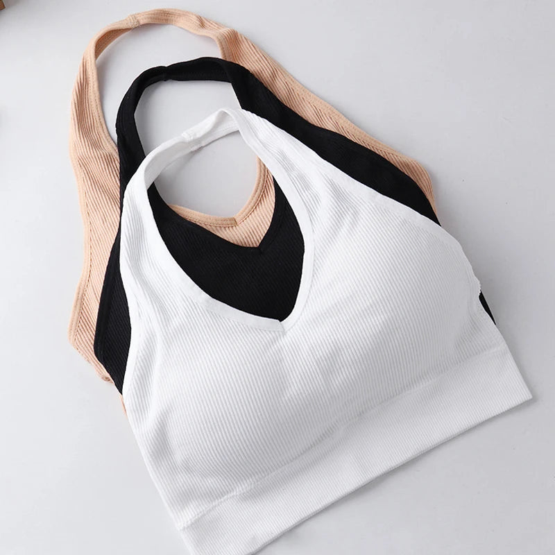 Solid Halter Backless Sport Bra