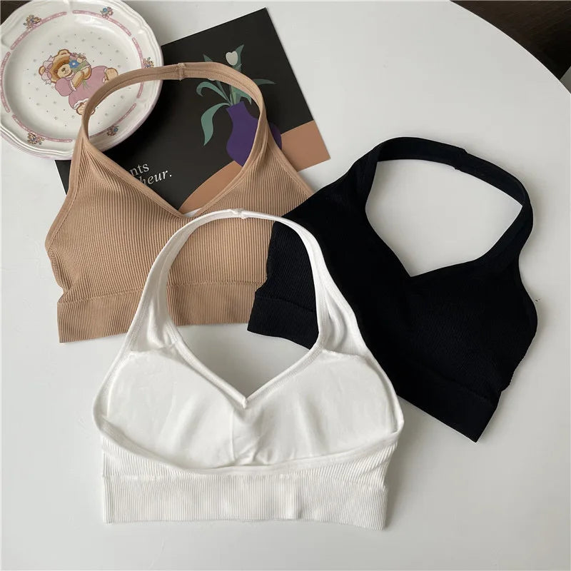 Solid Halter Backless Sport Bra