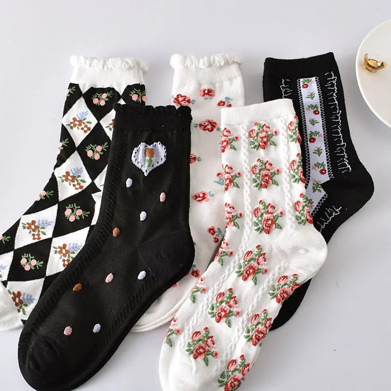 Retro Harajuku Embroidered Women Socks