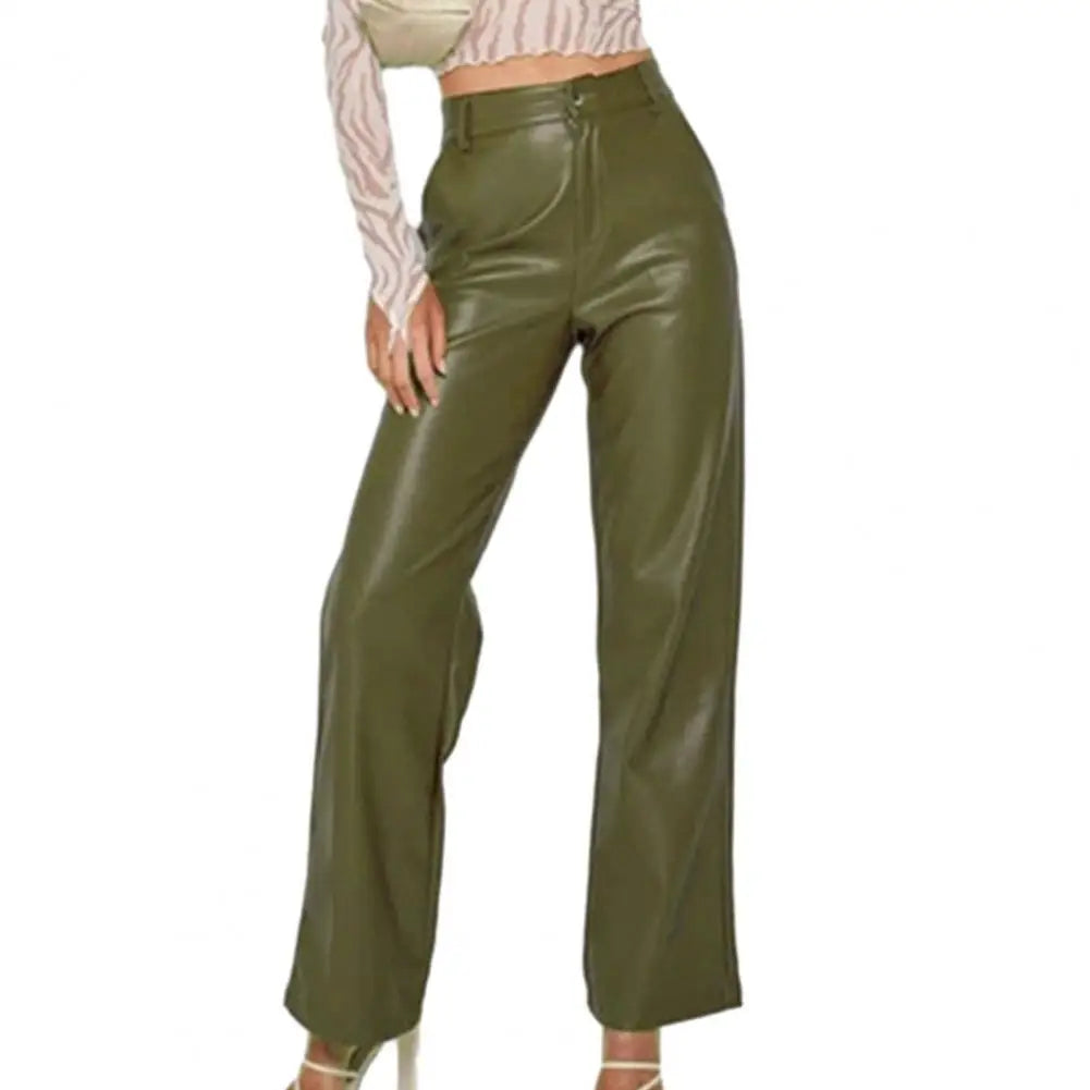 Faux Leather Elastic Waist Cargo Pants