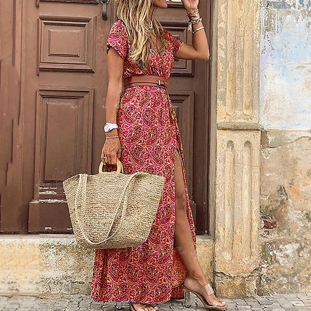 Vintage Paisley Print Long Dress