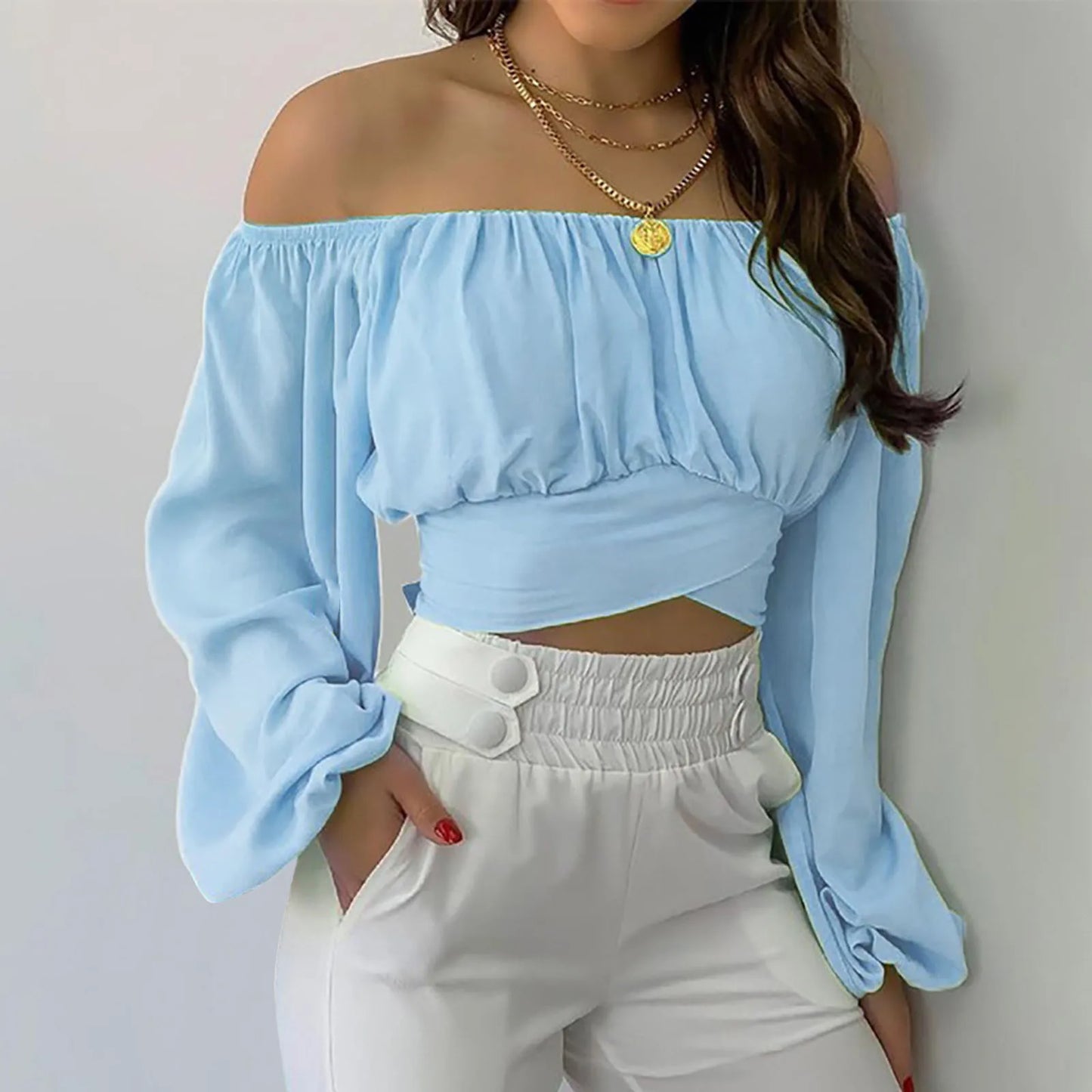 Elegant Long Sleeve Crop Blouse