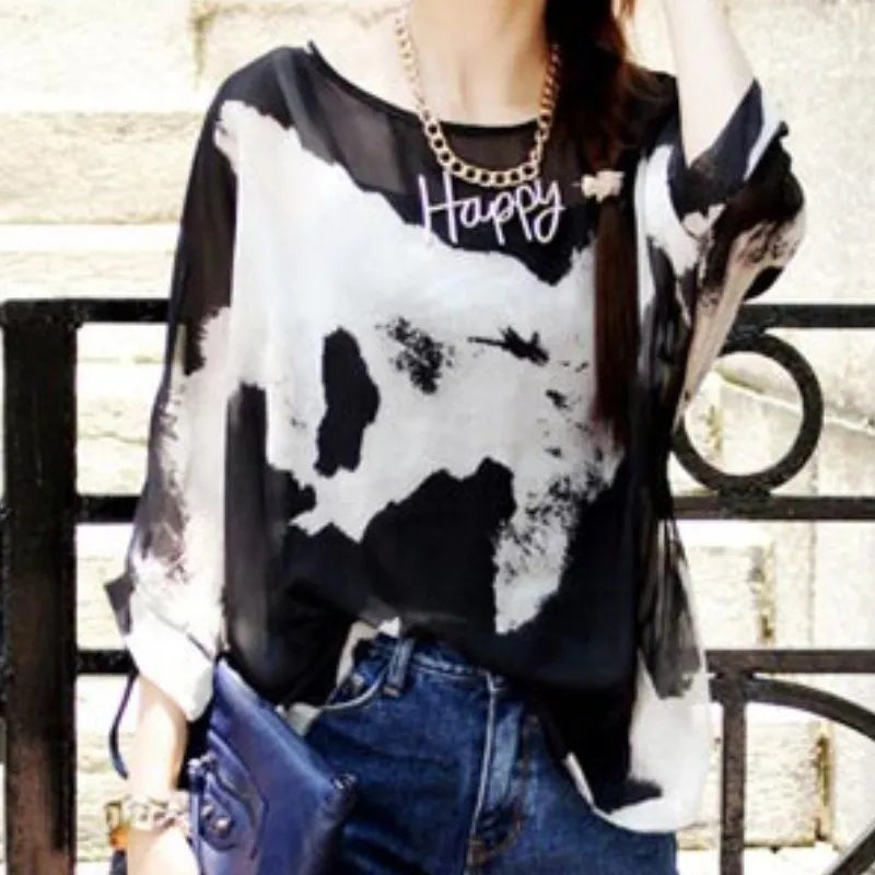 Irregular Leopard Print Chiffon Blouse