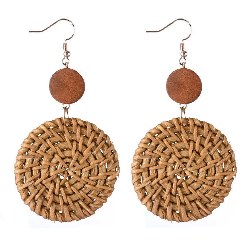 Rattan Raffia Tassel Pendant Earrings