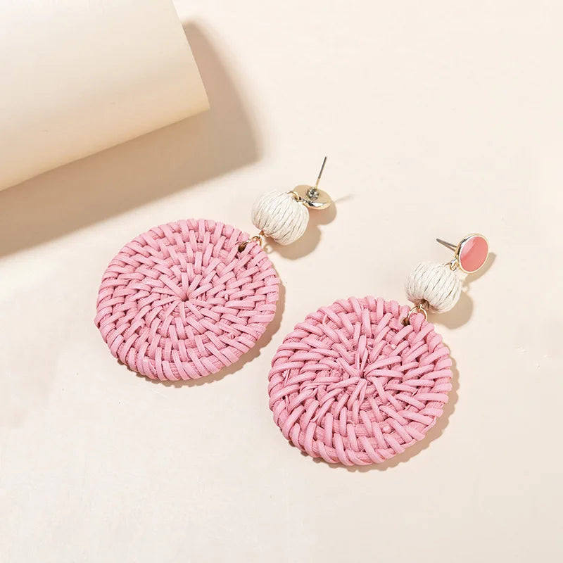 Rattan Raffia Tassel Pendant Earrings