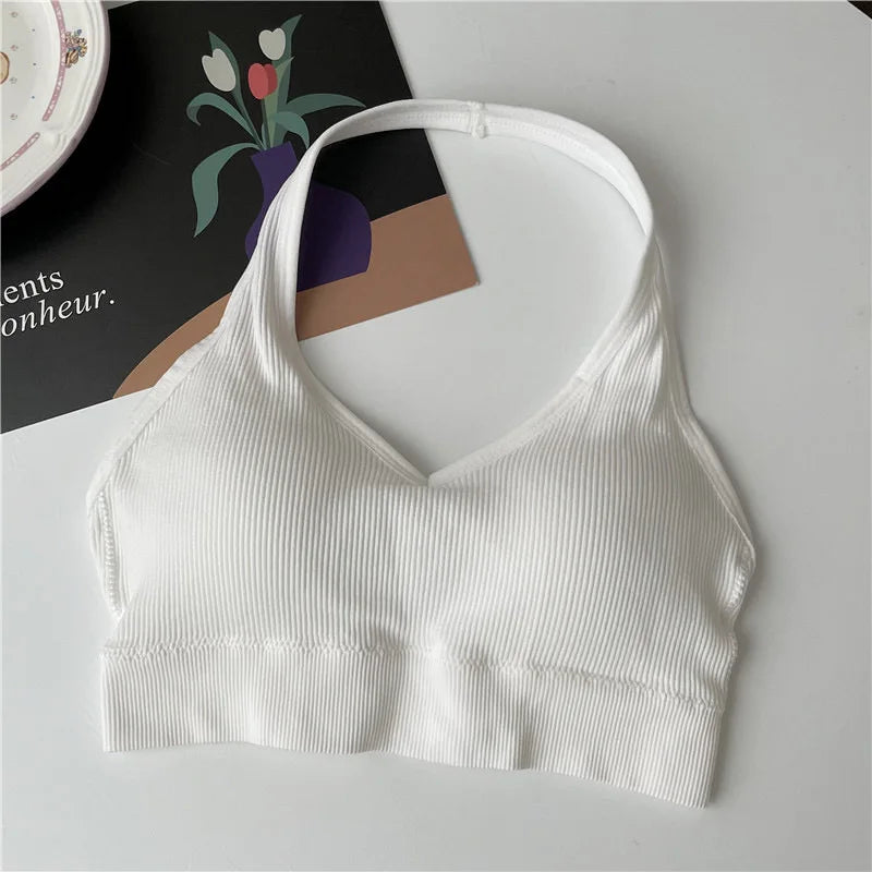 Solid Halter Backless Sport Bra