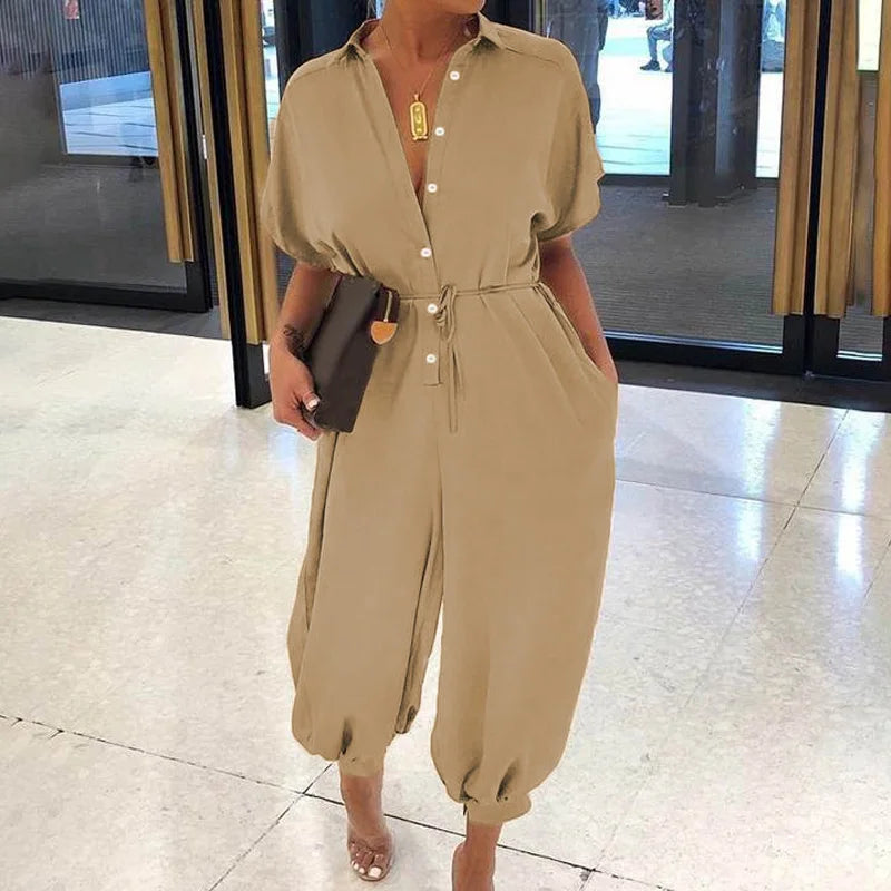 V-Neck Cotton Jumpsuit