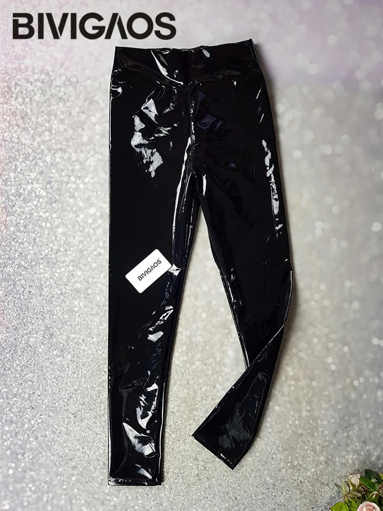 Reflective Shiny Leather Leggings